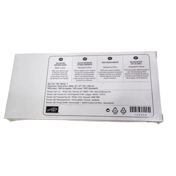 Stampin' Up! TEA FOR TWO Designer Fabric 3 Fat Quarters 18 x 27 NEW Sealed‎ - Picture 2 of 5